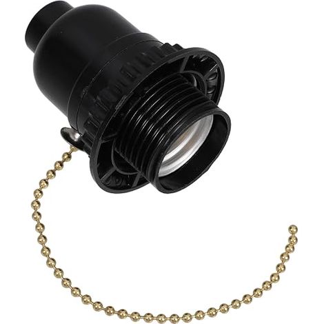 Portalámparas iplusmile E27 Solución de iluminación fiable con interruptor de cadena en ABS, color negro. Portalámparas de techo de fácil instalación. (1/5)