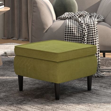 Repose-pied, Tabouret Bas Pouf, Tabouret avec pieds pour Salon ou Chambre en bois Vert clair Velours HAV5094 (1/5)