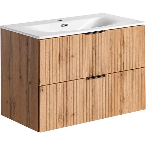 Mueble lavabo individual encastrado 80cm Adriel Madera (1/4)