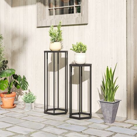 Soporte para plantas 2 piezas, hexagonal de metal, 75 cm y 60 cm, negro DESVIAE (1/5)