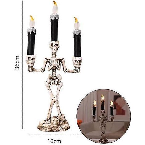 Bougie LED tête de mort d'Halloween, bougeoir fantôme, lampe LED sans flamme, accessoires d'horreur pour fête d'Halloween et décoration de bar. Crâne argenté (1/5)