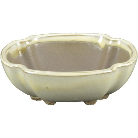 Vaso per bonsai Giapponese Morrisan ovale in gres smaltato bianco 9,5x7,5x3 cm - B02-8-11C
