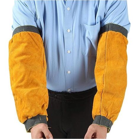 Manches de soudage en cuir, manches de soudage en cuir pour hommes et femmes, manches de jardinage de protection résistantes à la chaleur et aux flammes, protection de 39 cm par paire (1/4)