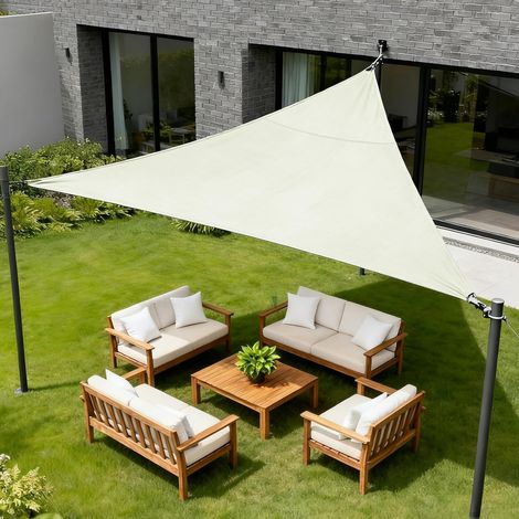 Voile d'ombrage Triangulaire - 1 Pièce - Oxford Imperméable - Protection UV 95% - Jardin Terrasse Pergola - 2,5x2,5x3,5m Crème (1/5)