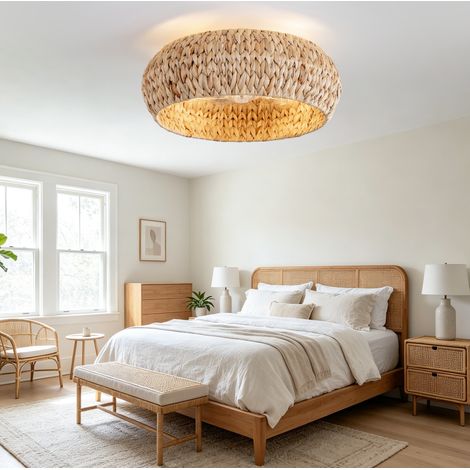 Deckenventilatorleuchte, Rattan Stil, doppelte Steuerung per App und Fernbedienung, 6 Windstufen, Kunststoff und Rattan, Kupfer (1/5)