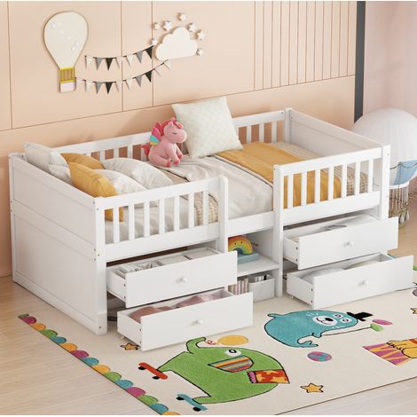 MEUBLIV Bett 90 x 200 cm weiß – 4 Schubladen, mit Rausfallschutz und Leiter, ohne Matratze (1/5)