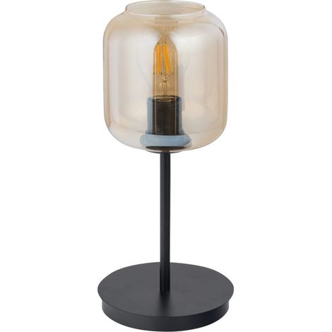 Lampe de table industrielle noire verre ambre E27 Sigma