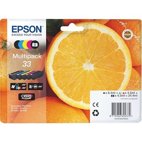 Epson 33 Pack cartouche noire + noire photo + 3 couleurs pour imprimante jet d'encre