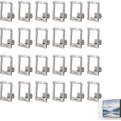 Lot de 24 Clip Cadre Tableau, Crochet Suspension Châssis pour Cadres, Profondeur 15 mm, Crochets Métalliques de Suspension Sans Percer, Pince pour Accrocher Photos, Tableaux et Toiles, Noir Clair (1/5)