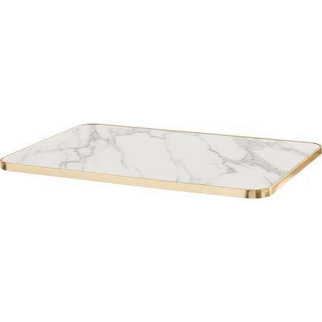 Plateau de table stratifié 120 x 60 cm et bord aluminium marbre blanc