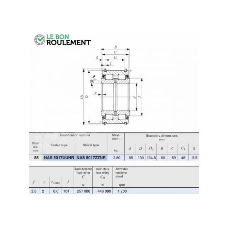 Roulement à rouleaux cylindriques NAS5017-UU-NR-IKO