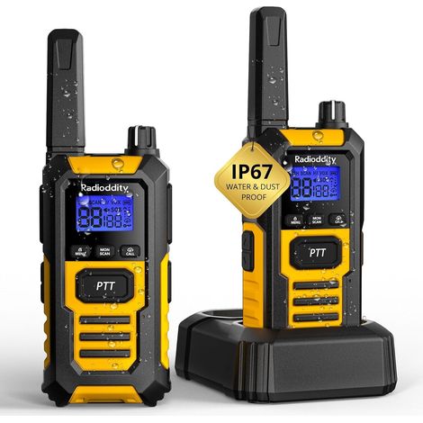 Talkie-Walkie IP67 étanche, Ensemble PMR Radios Robustes Longue portée, résistant à la poussière et aux Chocs, Appel de Groupe à Une Touche, SOS, Charge Via Base & USB-C (2 pièces) (1/5)
