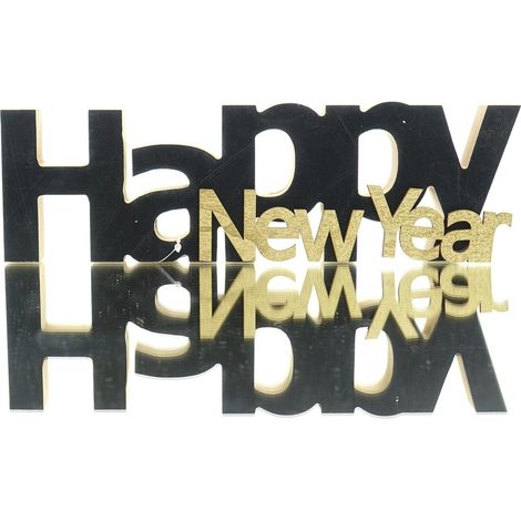 Boltze Schriftzug Naika Happy New Year Schwarz & Goldfarben 29,5 cm - Holz (1/2)