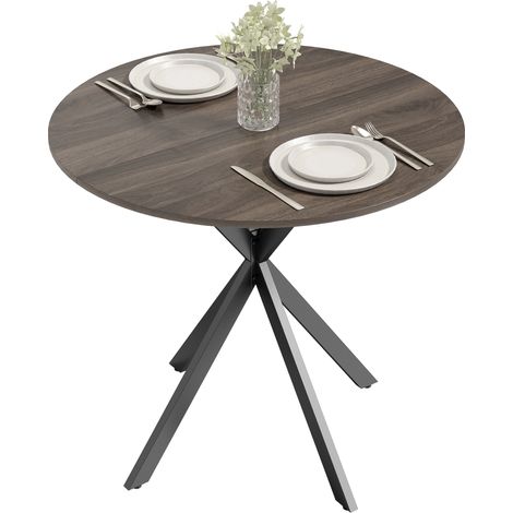 Table à manger - HOMCOM - ronde - pour 2 personnes - plateau aspect bois et piètement croisé en acier - marron (1/5)