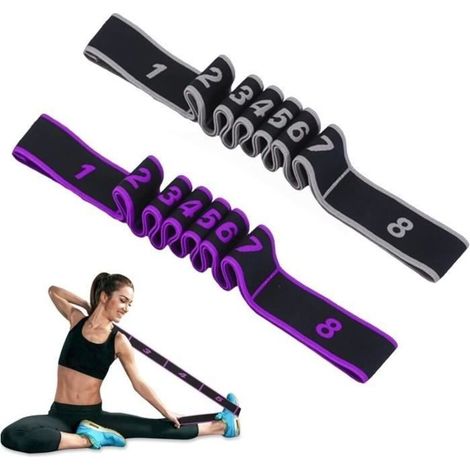 2Pcs Bande de Resistance, Bande Elastique Fitness,Elastique avec 8 Anneaux Bandes de Résistance Multi Boucles,Sangle d'exercice (1/4)