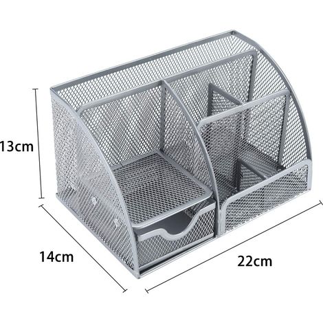 Schreibtisch-Organizer aus Metall mit 7 Fächern, Büro-Aufbewahrung, Schreibtisch-Organizer, Bleistifthalter, Stifthalter mit Schublade, Silber