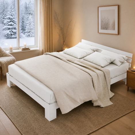 Lit 140x200 en bois massif blanc avec sommier HAVRYA (1/5)