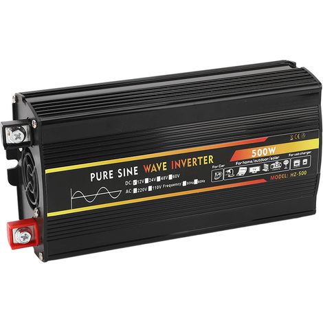 Onduleur 500W Pure Sinus 1 Prise Universelle 2 Ports USB Convertisseur Voiture avec Écran LED DC12V Vers AC220V (1/5)