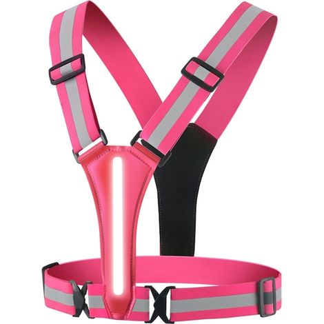 Gilet réfléchissant rose haute visibilité, sécurité routière, taille unique, matériau respirant, bandes rétroréfléchissantes, idéal course à pied, vélo, chantier, homme femme. (1/5)