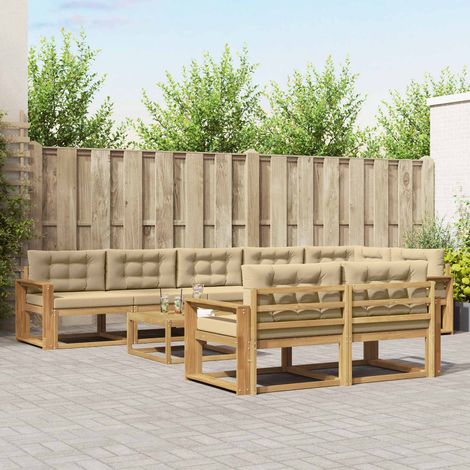 vidaXL Ensemble de canapés d'extérieur 9 pc Blanc et Beige Polyester (1/5)