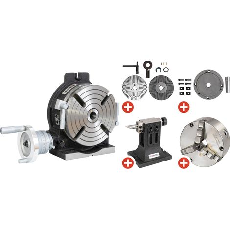 Ensemble plateau diviseur 200 mm avec disques de divisions, bride, mandrin 3 mors 160 mm et contre-pointe réglable Torros THV-8 SET (1/5)