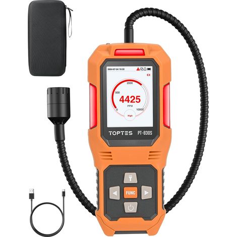 Détecteur de Gaz Rechargeable avec Une Sonde de 36,8cm, Plage 0-10000 ppm, Écran Couleur TFT avec 3 Types d'Alarme, Détecteur de Fuite de Gaz pour Le Propane, Méthane, pour für Maison (1/5)