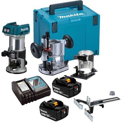 Makita DRT50RTJX2 18v Cordless Brushless Laminate Router Trimmer Plunge Base 5ah (1/4)