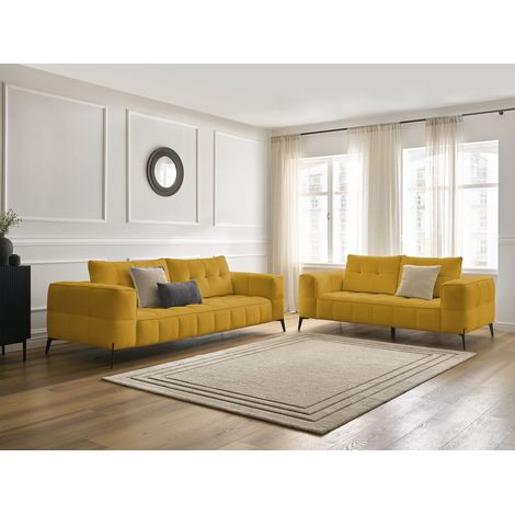 BOBOCHIC - Ensemble canapé droit fixe 3 + 2 places ANIS tissu texturé   Jaune (1/5)