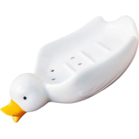 Joli Plateau à Savonnette en Céramique Blanc Trous Auto-drainants, Design Cartoon Adorable et Plat, Facile à Nettoyer pour Décoration Maison et Toilette (1/5)