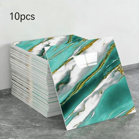 Un juego de 10 paneles de papel pintado autoadhesivos con estampado de mármol (no son azulejos reales, dimensiones: 30 x 30 x 0,2 cm). (1/5)