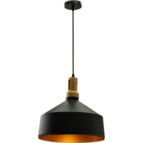 V-TAC Lampadario LED in Metallo a Coppa con Portalampada E27 (Max 60W) Colore Nero Opaco e Attacco in Legno (1/5)