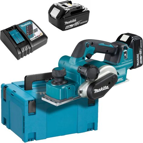 Makita – Rabot électrique 18V – Moteur Brushless – Profondeur de rabotage 3 mm – Largeur de rabotage 82 mm – Avec 2 batteries 5Ah