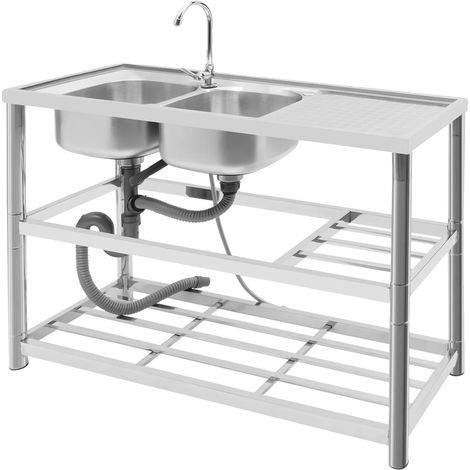 Évier de cuisine, double cuve, acier inoxydable, Argent (1/2)