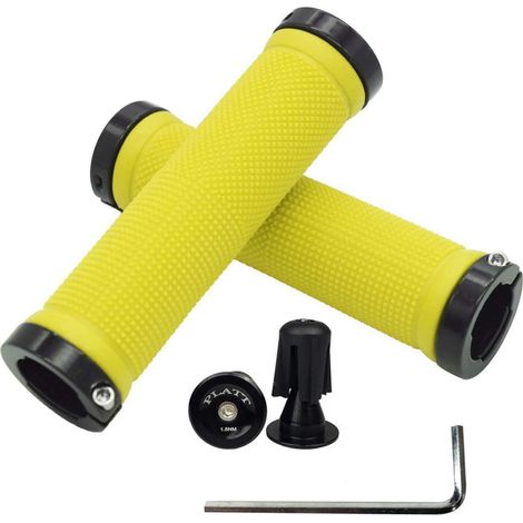 Poignées de vélo antidérapantes en caoutchouc souple pour VTT/BMX avec embouts en aluminium et clé Allen Jaune (1/5)