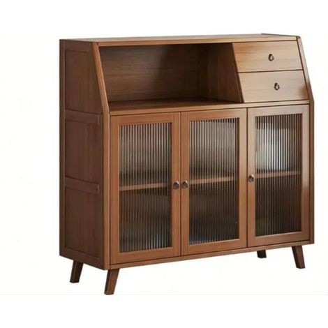 BUFFET NORDIQUE BAMBOU, 3 PORTES, 95X35X100CM, STYLE MODERNE, RANGEMENT SALON CUISINE, PETIT ESPACE (1/5)