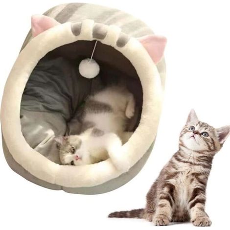 Lit pour Chat - Niche D’intérieur - Tapis Lavable - Design Coloré - Confort Doux - Jouets Suspendus (1/4)