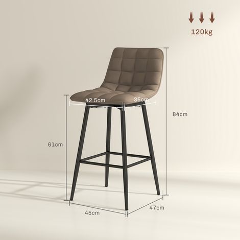 Ensemble de 2 tabourets de cuisine de style scandinave, tissu aspect velours et métal, 45x47x84cm, marron. (1/5)