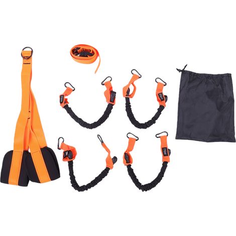 Bandes de traction assistées, bande de haute résistance pour deux jambes avec sac de rangement pour une utilisation à domicile, couleur orange. (1/5)