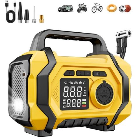 Compresor de aire portátil，bomba de aire rápida de 6 x 150 psi para neumáticos de coche，motocicletas y bicicletas，12 V，pantalla LED e iluminación (1/5)
