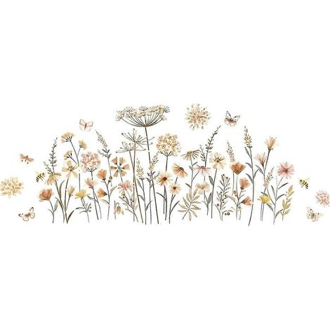 Wandaufkleber im Boho-Stil mit Wildblumen-, Blumen- und Grasmotiven zur Wanddekoration im Baby-, Mädchen- oder Kinderzimmer. (1/5)