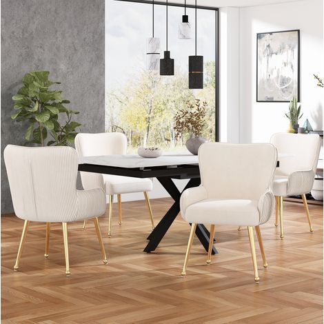 Pack de 4 sillas 57x57x83 cm de terciopelo beige FloraGrace para comedor (1/5)