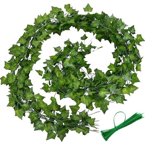 12Pcs x 2m Lierre Plantes Artificiel Guirlande avec 20pcs Attaches Câble Vigne Artificielle Faux Feuillage Intérieur Exterieur Retombant Decoration pour Chambre Balcon Jardin Bureau Fête (1/5)