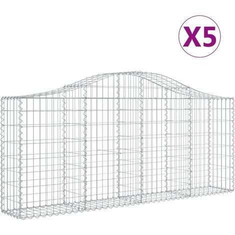 Cestas de gaviones Muro de contención arqueado Valla de jaula 5 piezas 200 x 30 x 80/100 cm Hierro galvanizado Plata 020040883