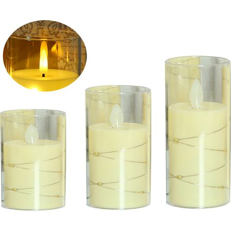 Lot de 3 bougies LED réalistes sans flamme en acrylique, fonctionnant à piles, pour anniversaire, Noël ou mariage, modèle tête de balle (1/5)