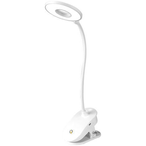 FENOPLASTICALampe de lecture à pince alimentée par piles, idéale pour une utilisation au chevet du lit, avec 3 niveaux de luminosité réglables et chargement USB. (1/5)
