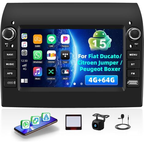 4G+64G Autoradio Android 15 pour Fiat Ducato 2008-2015 Citroen Jumper Peugeot Boxer 2011-2015 avec Carplay Android Auto sans Fil, 9" Autoradio Bluetooth avec WiFi GPS SWC FM RDS+Caméra de Recul MIC (1/5)