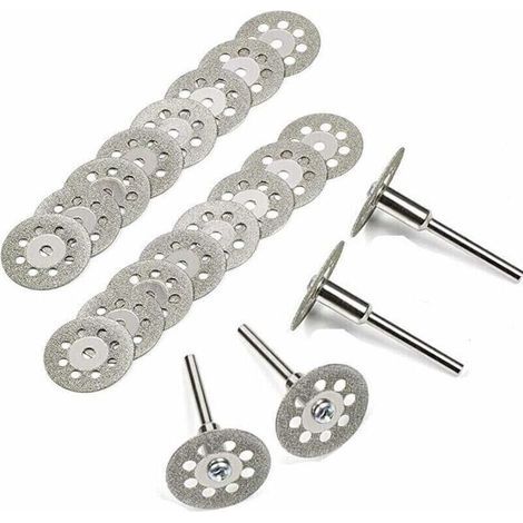Disque Diamant de Coupe, 20Pcs 22mm Diamant Mini Disques à Tronçonner avec 4 Pièces Mandrins Tiges pour Disques Rotatifs pour outils rotatifs verre gemmes Disques de coupe,de (1/4)