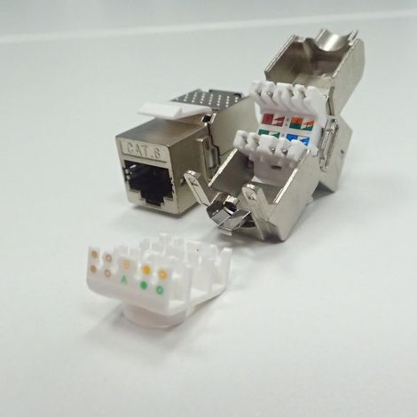 Modulo FTP Keystone Jack RJ45 Cat. 6A, installazione senza attrezzi.