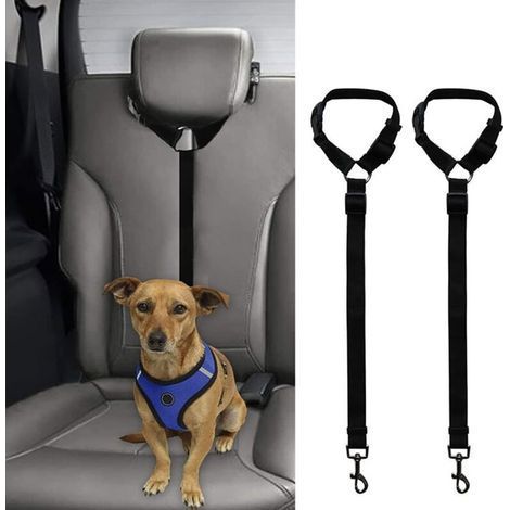 Pack of 2 Dog Car Seat Belts, Adjustable Pet Car Seat Belt, for All Breeds of Dogs, Cats, Car Headrest (1/5)