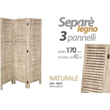 Separé 3-teilige Holztrennwand 42x170 cm natur